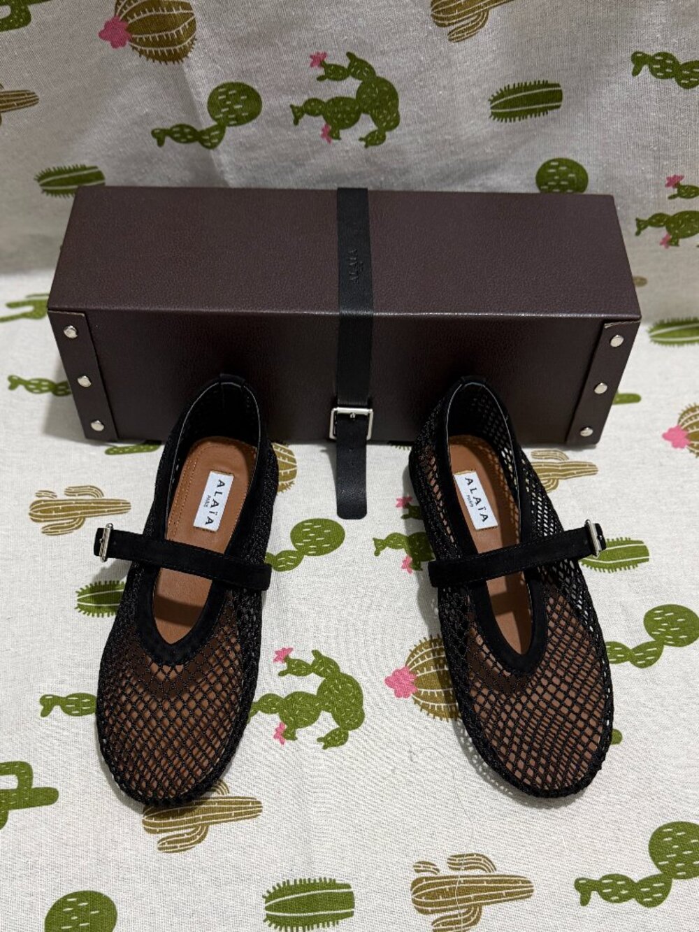 Black Alaia Mesh Mary Jane Flat Shoes